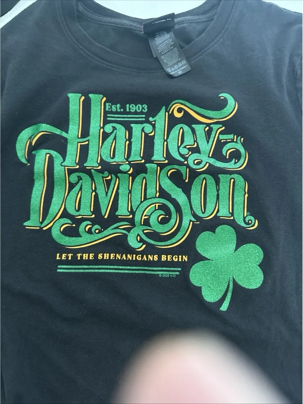 Harley Davidson Womens T Shirt Black Size M Medium Shenanigans St Patrick’s Day